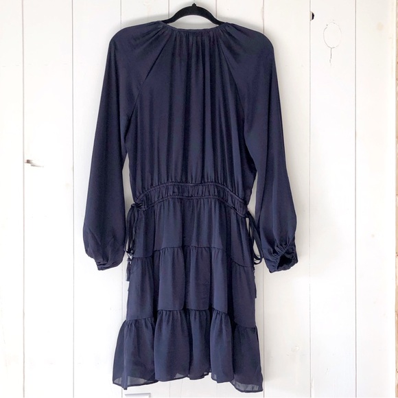NWT T Tahari Boho Tiered Long Sleeve Navy Dress Size Medium - Picture 4 of 8
